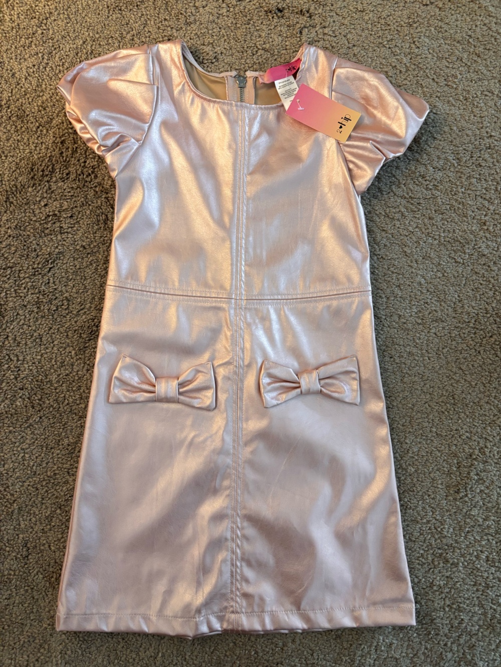 Girls Metallic Pink Bow-Accent Dress